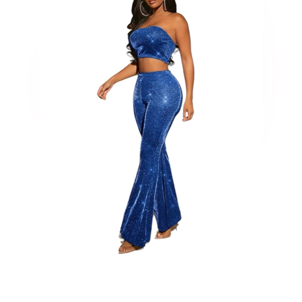 Glitter Tube Top &
Flare Leg Pants